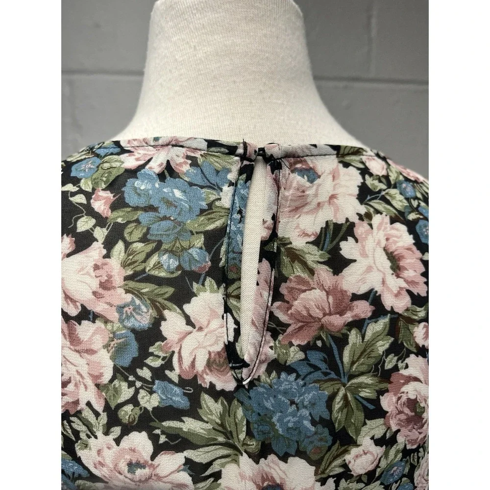 En Saison Floral Midi Dress Small Tiered Pastel Chiffon Rose‎ Cottagecore